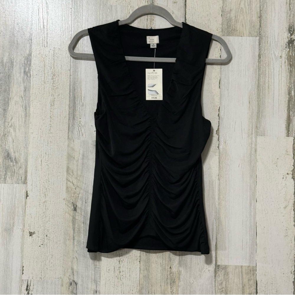 a new day Black Ruched Sleeveless Blouse